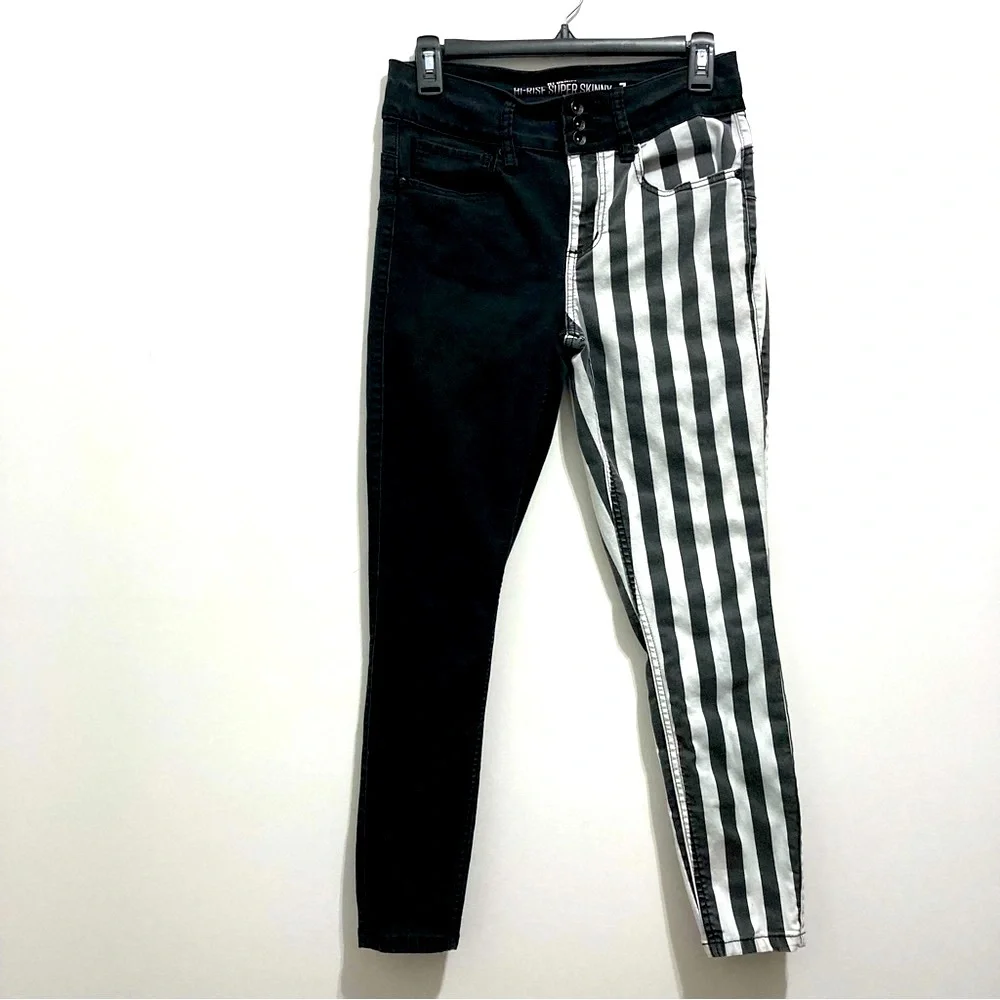 🔆HT Denim Women’s Black Denim Hi-Rise Super Skinny Striped Jeans